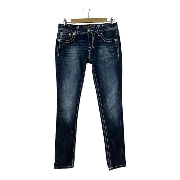 Miss Me Signature Skinny Jeans Size 29 Flap Pocket Embellished Embroidered Denim - Picture 1 of 6